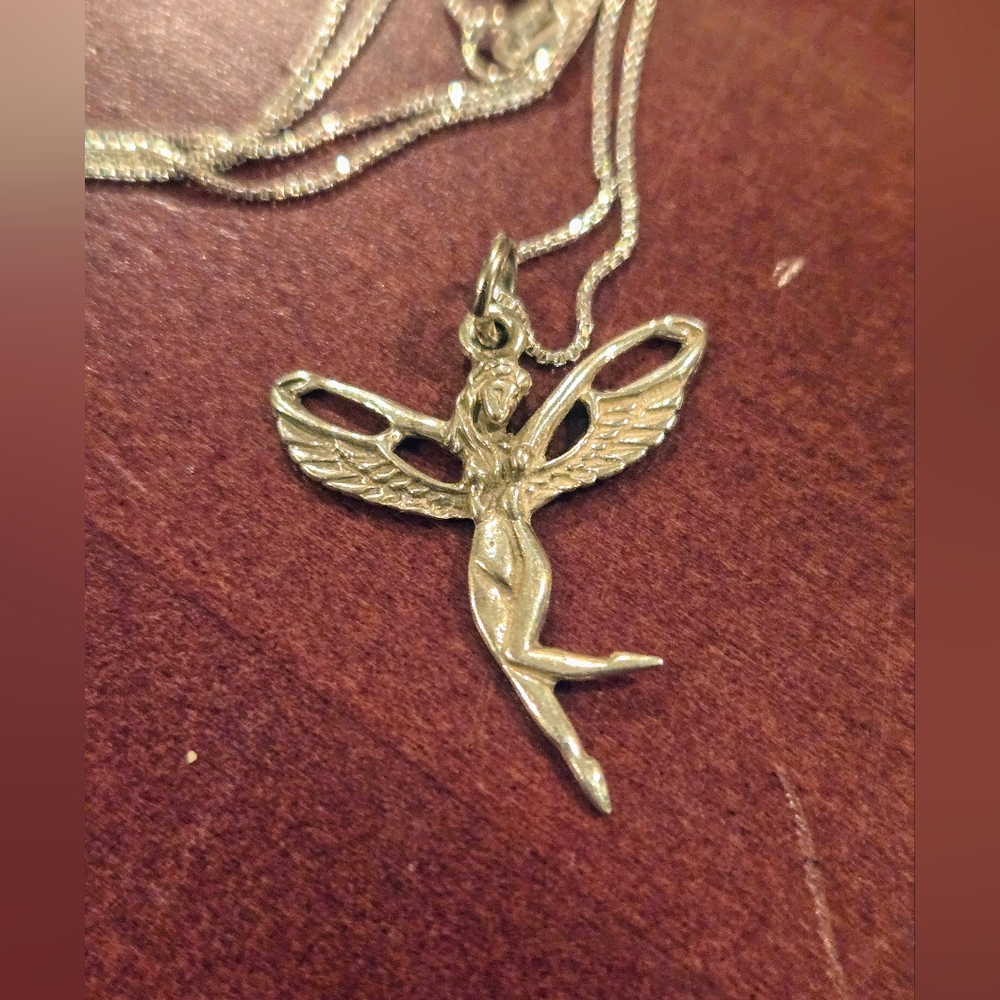 Sterling Silver Winged Fairy Goddess Pendant Necklace
